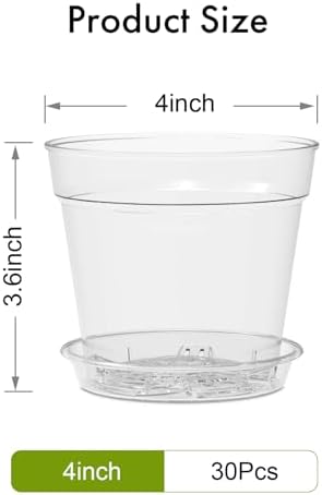 WSMKSZ 4 Inch Clear Nursery Pots, Set of 30 Transparent Plant Flower Pots for Small Indoor Plants with Drainage Holes & Trays, Plastic Seedling Starter Pots for Various Plants - Image 3