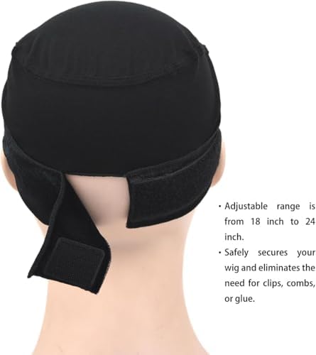 Wig Grip Cap for Women Non Slip with Wig Grip Band 2-in-1 Adjustable Bamboo Fiber Wig Caps for Women (Black) - Image 3