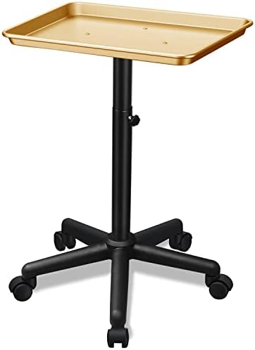Golden Salon Tray Premium Aluminum Rolling Tray Adjustable Height Use for The Tattoo Tray Hairstylist Tray with Wheels(Golden) - Image 6