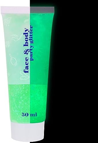 MEICOLY Neon Green Body Glitter Gel,UV Blacklight Chunky Face Glitter Gel,Glow in The Dark Hair Glitter Paint,Concert Music Festival Party Rave Accessories,Halloween Glitter Makeup for Women by MEICOLY