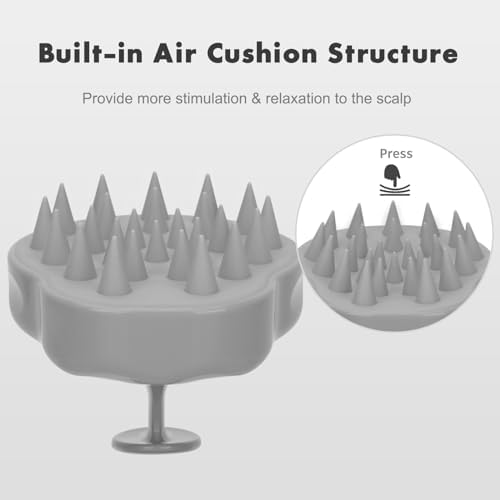 FREATECH Massager Shampoo Brush with Soft Silicone Bristles for Scalp Care, Shower Hair Scalp Scrubber Exfoliator for Dandruff Removal and Hair Growth, Wet & Dry for Men, Women and Kids, Grey - Image 4