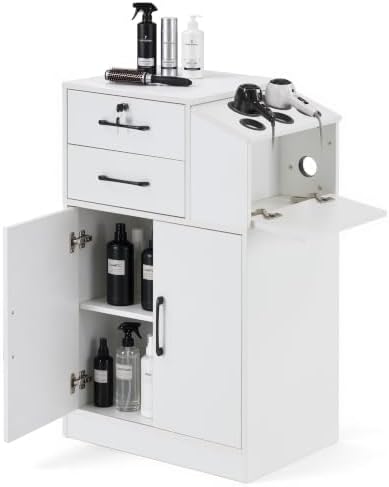 BarberPub Locking Barber Station with Storage Cabinet 2005 (White) by BarberPub