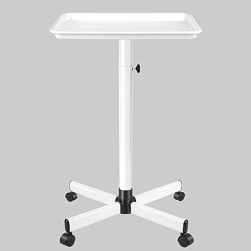 White Salon Tray, Salon Rolling Tray Cart with Wheels,White Tattoo Tray Adjustable Salon Color Tray Suitable for a Minimalist Environment，Suitable for Medical Tray, Dental Tray by Chetunju