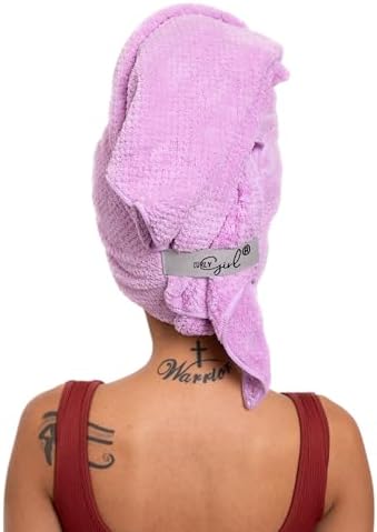 Curly Girl Microfiber Hair Towel Wrap for Women, 41" x 31" Large Quick Dry Hair Towel, Secure Fit with Elastic Strap, Anti-Frizz Hair Plopping Wrap for Long, Thick Hair by CURLYGIRL