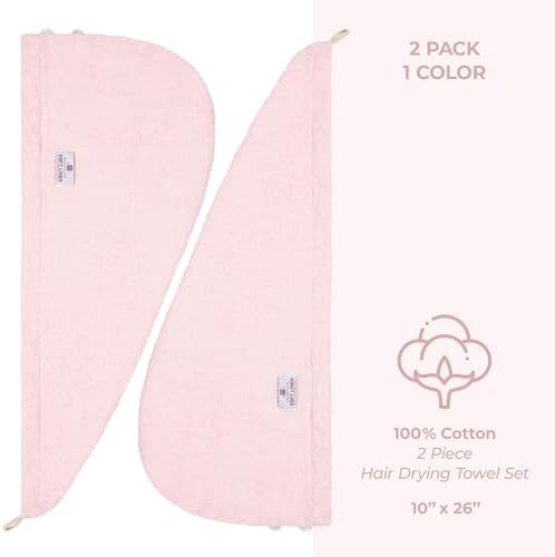 American Soft Linen 100% Cotton Hair Towels for Women, Head Towel Cap, Cotton Hair Turban Towel Wrap for Long Curly Anti Frizz Hair, Soft and Absorbent Cotton Hair Towels 2 Pack, Pink - Image 4
