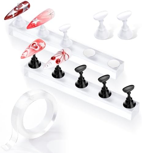 Makartt Press on Nails Stand: Black and White Nail Holder for Painting Nails, Stands for Art Display Practice, Magnetic Fake Holders with 1M Double-Sided Tape DIY Home Salon Use by Makartt