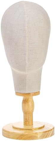 Peohud 21 Inch Mannequin Head, Canvas Wig Stand with Detachable Wood Stand, Linen Hat Display Model Head for Caps, Headdress, Wig Making - Image 3