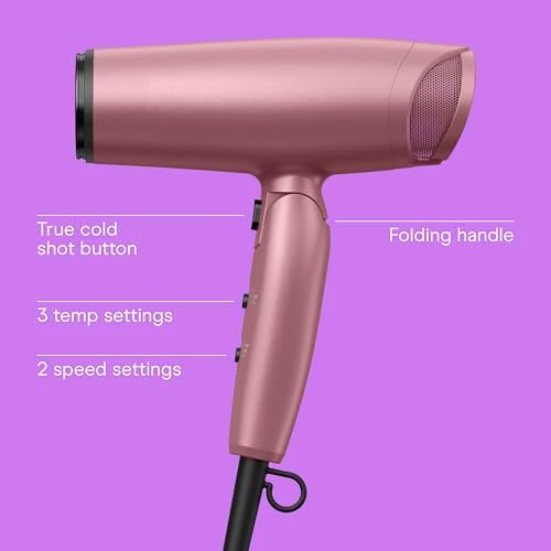 Conair Hair Dryer, Attachments Included, Folding Handle, 1875W, Dusty Rose - Image 2