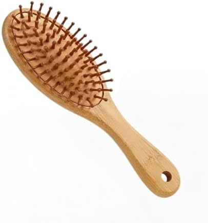 Women Men Natural Bamboo Hair Brush with Air Cushion, Scalp Massage Hairbrush with Hang Hole Bamboo Paddle for All Hair Types (Small) by Unknown