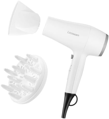 1875W Compact Hair Blow Dryer with Diffuser & Concentrator, White by Licoseam