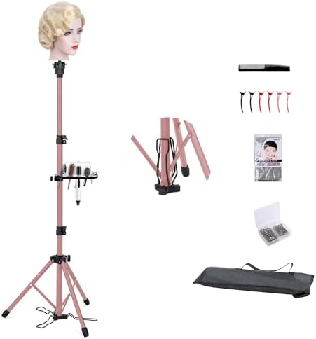 Klvied Adjustable Wig Tripod Stand, Foot Panel, Rose Gold by Klvied