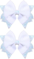 3.5-Inch Boutique Hair Bows Glitter White Ribbon Bow-Knot Alligator Clips Hairpins for Teen Toddler Flower Girls Kids Women Wedding Christmas Dress Decor Accessory Birthday Gift by KCHIES-AccessoryCollection