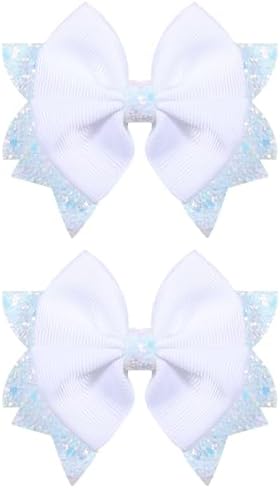 3.5-Inch Boutique Hair Bows Glitter White Ribbon Bow-Knot Alligator Clips Hairpins for Teen Toddler Flower Girls Kids Women Wedding Christmas Dress Decor Accessory Birthday Gift by KCHIES-AccessoryCollection