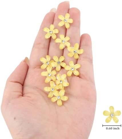 YISSION Bright Yellow Mini Flower Hair Clips for Women & Girls, 20Pcs Glitter Floral Hair Barrettes with Crystal, Vibrant Hair Accessories for Wedding Prom Party Daily Hairstyling - Image 6
