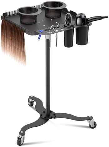 Salon Tray on Wheels,Metal Tray Rolling Cart with 2 Magnetic Bowls,Tattoo Tray, Salon Station with Hairstylist Holder and Hair Separator Stand,Multi-Function Adjustable with Wheels by KFM