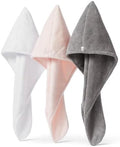 Amazon Basics Quick Dry Microfiber Hair Towel Wrap, Hair Drying Towel, White/Grey/Pink, 3-Pack by AmazonBasics