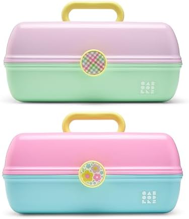 Caboodles On-The-Go Girl Makeup Storage Box 2-Pack, Two-Tone Pink/Light Blue and Lavender/Light Green, Hard Plastic Makeup Organizer Box, Built-In Mirror, Secure Latch for Safe Travel by Caboodles