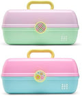 Caboodles On-The-Go Girl Makeup Storage Box 2-Pack, Two-Tone Pink/Light Blue and Lavender/Light Green, Hard Plastic Makeup Organizer Box, Built-In Mirror, Secure Latch for Safe Travel by Caboodles