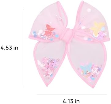 Floral Butterfly Fairy Hair Bow Clips 4" for Girls Women, 2pc Pink Mesh Tulle Shaker Fable Bow Alligator Hairpins, Spring Summer Birthday Wedding Party Dress Accessory Gift - Image 7