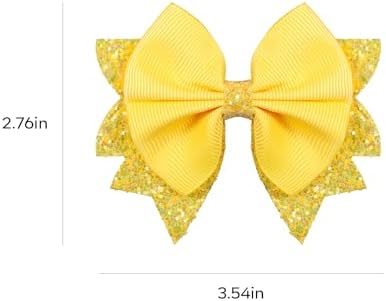 3.5 Inch Boutique Yellow Grosgrain Ribbon Hair Bows Alligator Clips Sparkling Sequins Cheer Hair Pins Barrettes for Girls Toddlers Babies Teens Summer Holiday Accessories in Pairs - Image 7