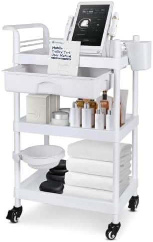 Medical Carts with Wheels 3-Tier Mobile Trolley Cart 100 LBS Max Load Medical Rolling Utility Cart with Drawers Dirt Basin Storage Buckets for Hospital Dental Clinic Lab Salon Home by Enocreay