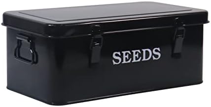 Seed Saving Box, Metal Seed Bin, Seed Storage Organizer, Seed Packet Container with Lid, Seed Envelope Storage Box, 4 Compartments Garden Seed Bin with Safety Locks-Black by Xbopetda
