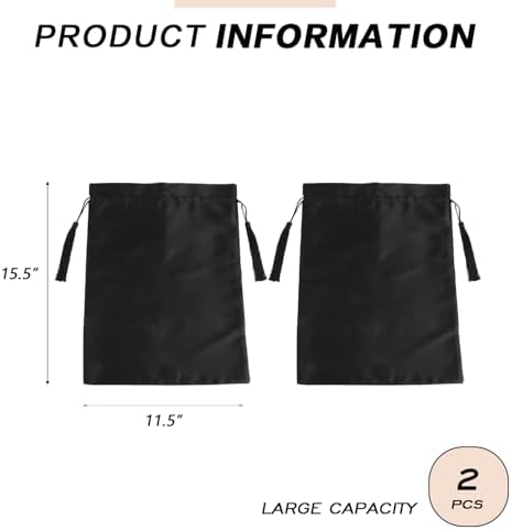 2 Pcs Silk Satin Wig Bags with Drawstring Tassel, Hair Storage Bags, Black Wig Packaging Sacks for Multiple Wigs Bundles Hair Extensions, Perfect for Home Salon Travel Gift - Image 2