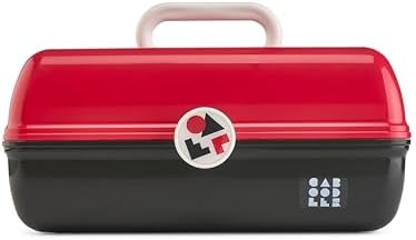 Caboodles School Spirit On-The-Go Girl Makeup Box, Red Over Black, Hard Plastic Makeup Organizer Box, Built-In Mirror, Secure Latch for Safe Travel, Spacious Storage for Large Items by Caboodles
