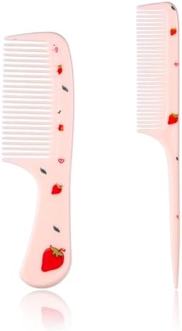 2pcs Baby Hair Comb Set, Pink Strawberry Mini Fine Tooth & Rat Tail Comb by BOXOB
