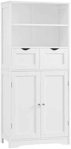 Iwell Tall Bathroom Cabinet, Storage Cabinet with Adjustable Shelves, Bathroom Storage Cabinet for Living Room, Dining Room, Entryway, White by IWELL