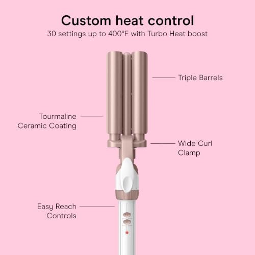 Conair Curling Iron & Waver Hair Tool, Triple Barrel, White/Rose Gold - Image 4
