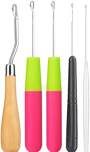 5Pcs/Sets Bent Latch Hook Crochet Hooks Hair Braiding Tools Dreadlocks Different Sizes Crocheting Weaving Needles for Hair Braiding, Rug Making and Art Crafts by clhjinruoliu