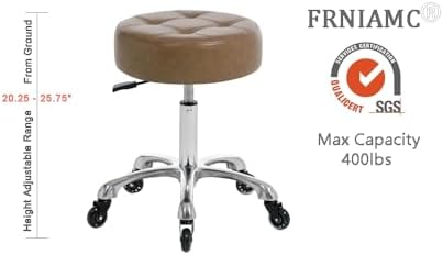 Rolling Salon Stool with Wider Round Seat- Height Adjustable Heavy-Duty Chair with Wheels for Salon Esthetician and Home Office Use, Heather Brown, Ivory - Image 4