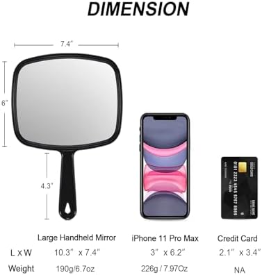 Gladmart 10.3" L x 7.4" W Hand Mirror for Home and Barber, Black - Image 3