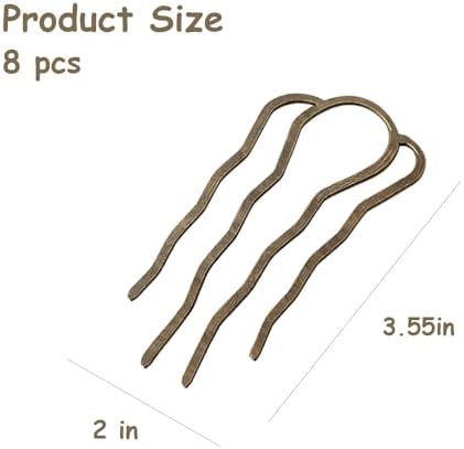 8 Pieces Hair Side Combs, Metal Hair Fork Clip Hair Pins for Buns 4 Prong Hair Updo U-Shape Hair Sticks for Women Hair Styling Tool Accessories (Bronze) - Image 3