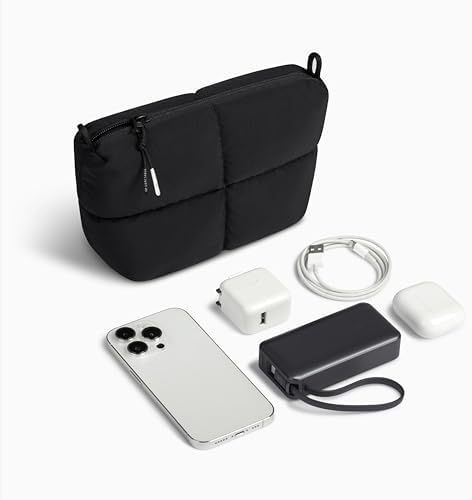 Comfyable Puffy Electronics Organizer Travel Case, Cute Tech Pouch for Women Men, Cable Storage Bag for Charger, Phone, Power Bank, Cord, Compact Tech Accessories Pouch, Black - Image 6