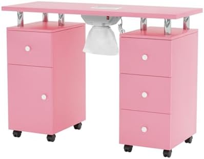 OmySalon Manicure Table Nail Desk for Nail Tech, Nail Table Station w/Electric Dust Collector, Nail Makeup Beauty Salon Storage Acetone Resistant w/Lockable Wheels,Wrist Cushion,4 Drawers&Cabinet by OmySalon