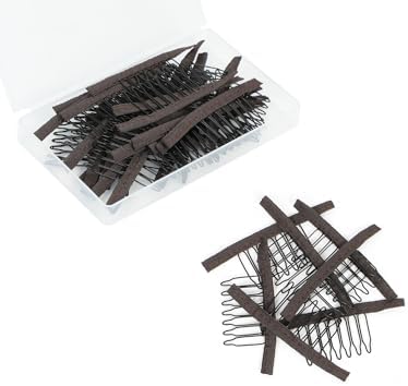 100 Pieces Wig Combs Wig Clips Wig Combs to Secure Wig 7-teeth Wig Accessories Tools For Making Wig Caps Wig Comb (Brown,100 Pcs) by JIUSERLU