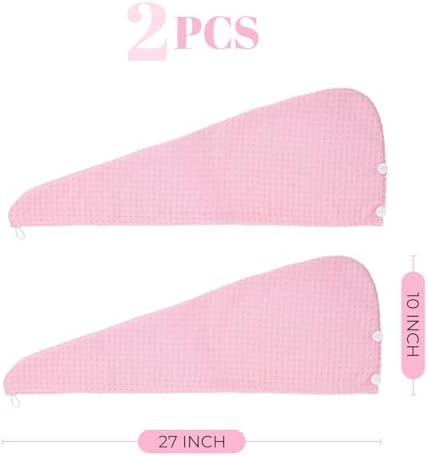 MaopaoBeauty Microfiber Hair Towel - Waffle Drying Hair Wrap (2 Packs, 10.6x27.5inch, Pink) - Image 2