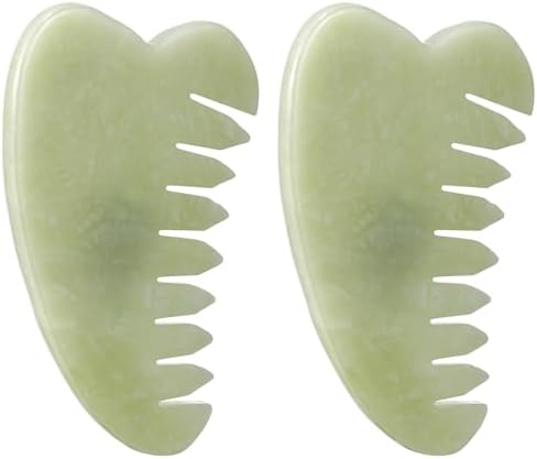 Geiserailie 2 Pcs Jade Combs Gua Sha Stone Scalp Massage Tool by Geiserailie