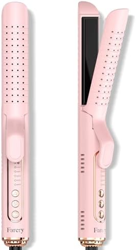 Farery Chill Set Soft-Air Curling Iron: Gentle Soft Air for Quick Styling & Long-Lasting Curls, Lock in Style with Cooling Air Vents, 2-in-1 Hair Straightener & Curler with Upgraded Long Barrel, Pink by FARERY