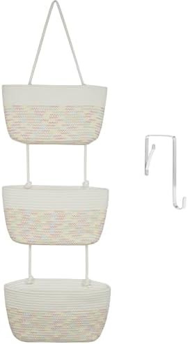 TeoKJ Over the Door Hanging Basket Wall Organizer White&Rainbow Stitching by TeoKJ