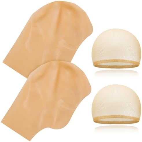 OCTERIC 2/4/6/8/10 Pcs Latex Bald Cap for Halloween, Realistic Bald Cover with Nylon Wig Cap for Cosplay Party Costume Makeup by OCTERIC