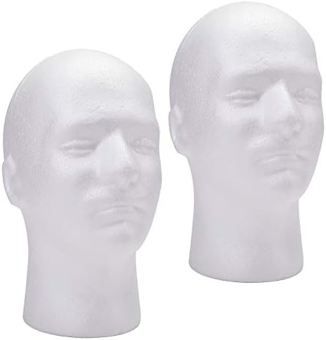 Foraineam 2 Pack Male Foam Head 11 Inch Man Mannequin Manikin Foam Heads Wig Display Holder Hats Glasses Display Stand by Foraineam