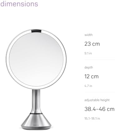 simplehuman 8" Round Sensor Makeup Mirror with Touch-Control Dual Light Settings, 5x Magnification, Rechargeable and Cordless, Brushed Stainless Steel - Image 3