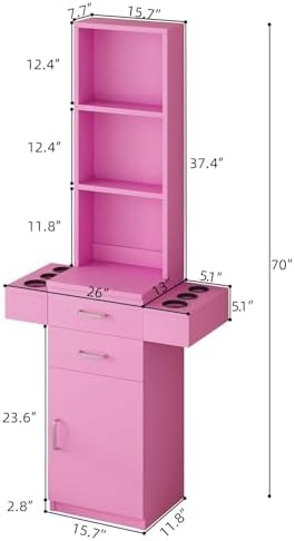 4ever2buy Salon Station for Hair Stylist, Pink Barber Hair Salon Station - Image 2