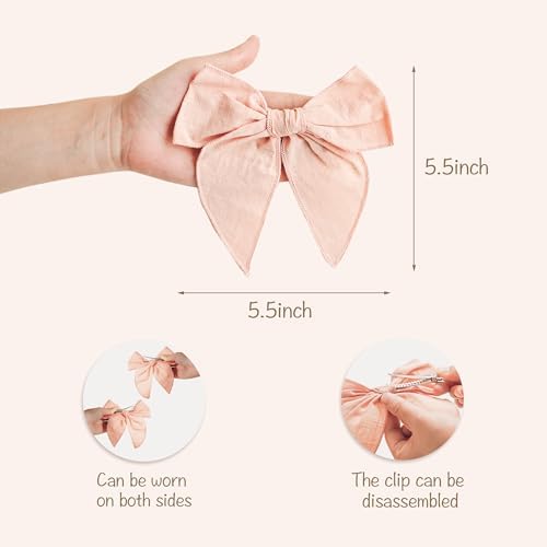 Niceye Big Hair Bows for Girls, Cotton Linen Alligator Clips, 5.5" Bows - Image 3