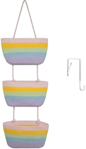 TeoKJ Over the Door Hanging Storage Basket 3 Tier Wall Organizer Rainbow by TeoKJ