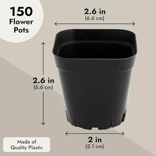 Juvale Square Nursery Pots - Seedling Planters with Drainage Holes - Versatile Pots for Plants & Succulents - Space-Saving Stackable Planters - 2.6 in, Pack of 150, Black - Image 4