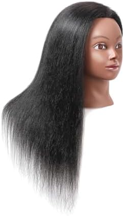 Mannequin Head with 100% Real Hair, 16" Cosmetology Mannequin Manikin Training Practice Doll Head for Hairdresser Braiding Hair Styling Hairdressing with Clamp Holder- Black - Image 6
